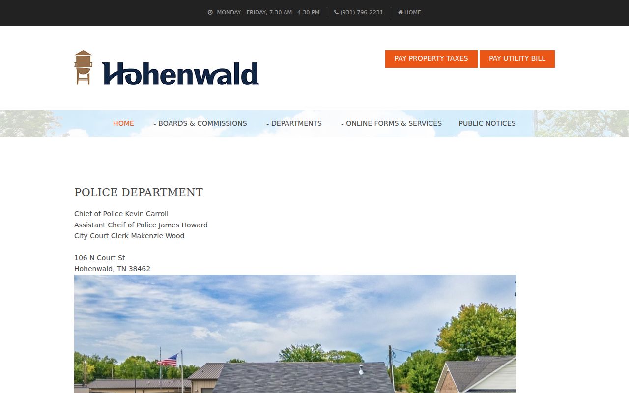 Hohenwald criminal records police and City Court contact