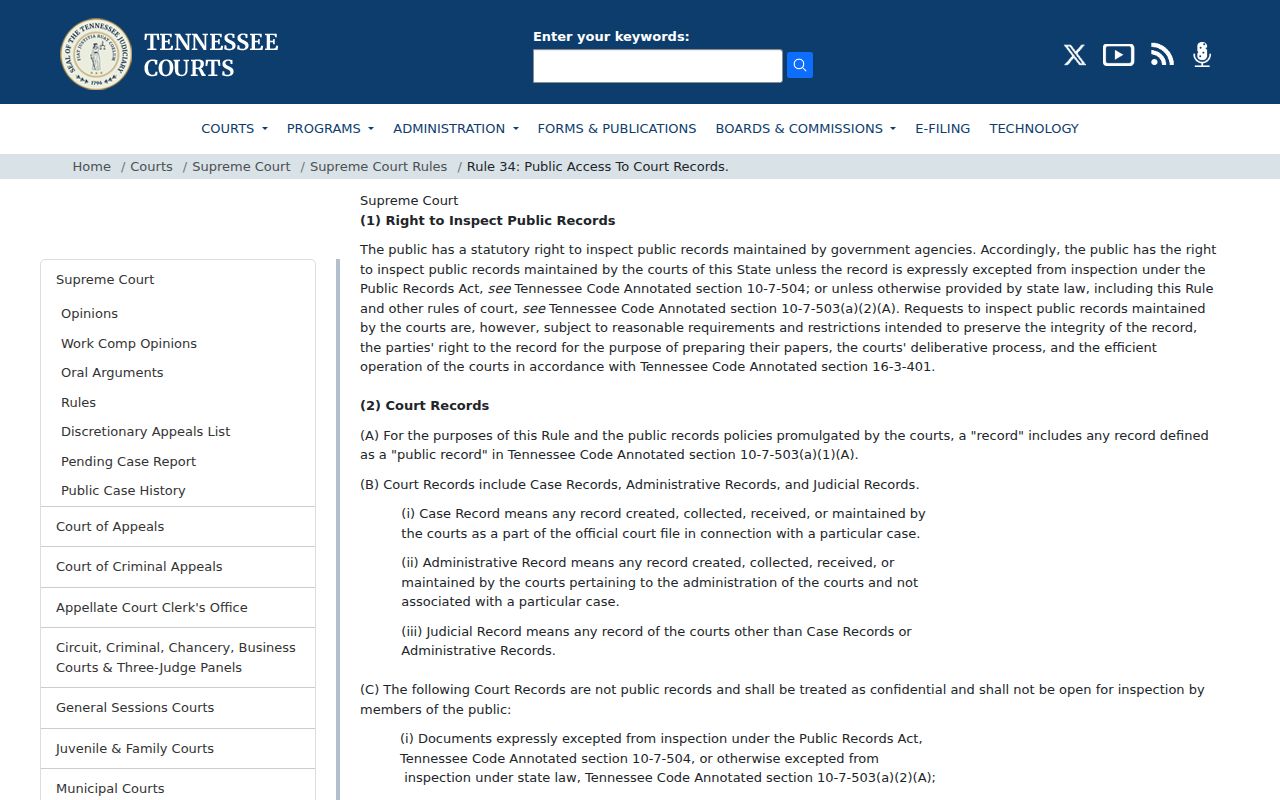 Tennessee access rules for Lewis County criminal case records