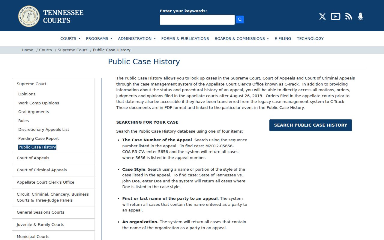 C-Track search for appealed Lewis County criminal court cases